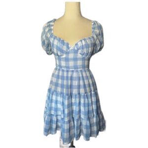 Princess Polly Blue & White Checkered “Danny” Fit & Flare Chiffon Dress (2)